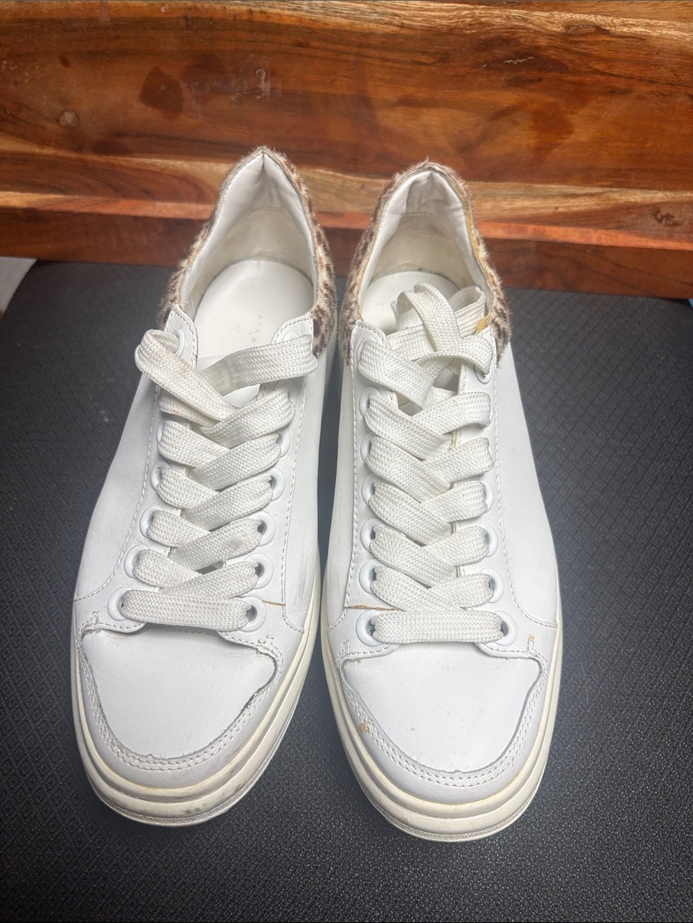 Zara White Low-Top Sneakers with Leopard Heel Accent